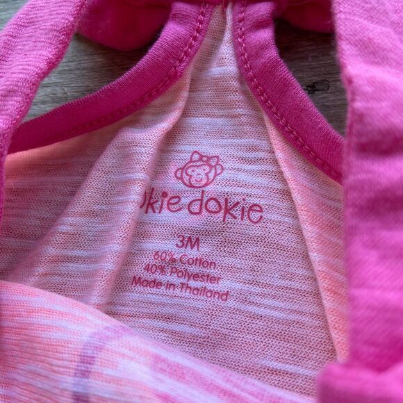 Okie Dokie Girls Bodysuit Sz 3 Mo Pink Orange Glittery Flamingo Knot Back NEW - Picture 4 of 5